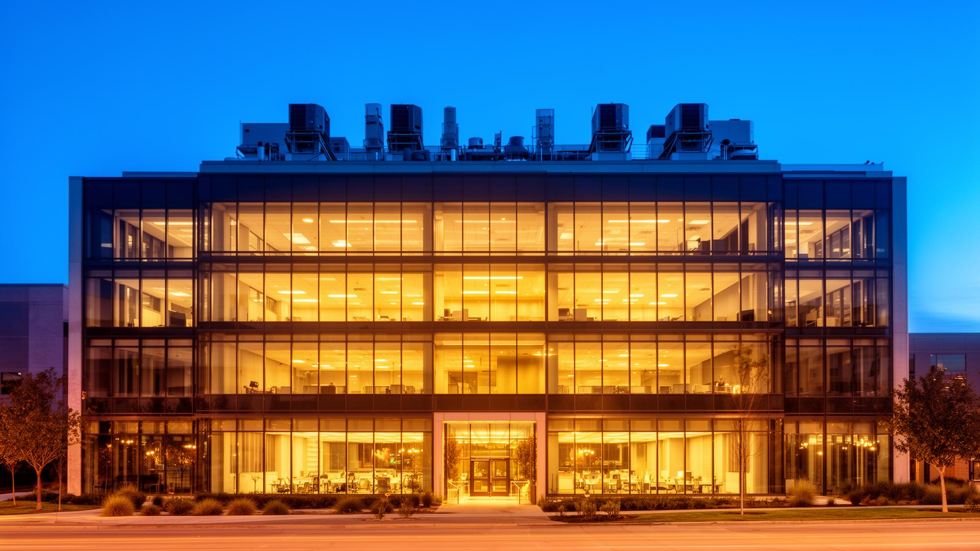 Commercial rooftop HVAC units on modern office building